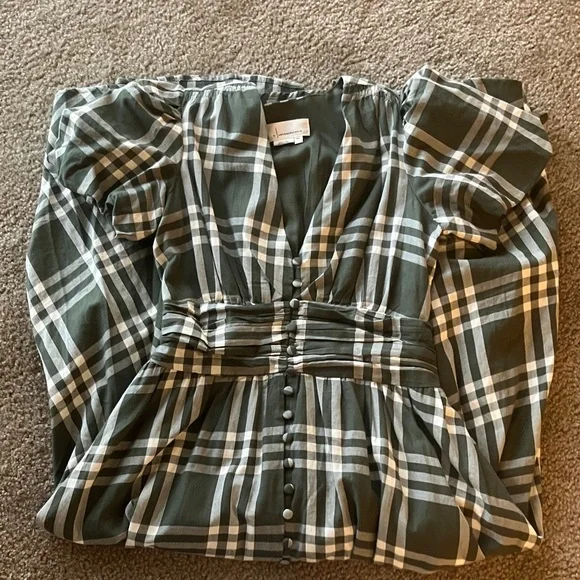 Anthropologie Green and White Plaid Garment - Picture 4 of 5